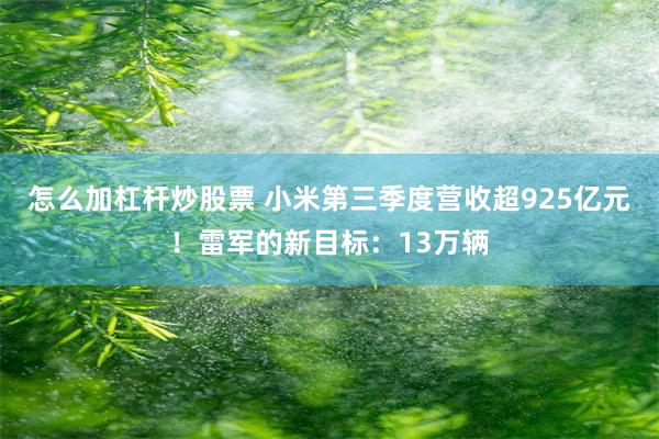 怎么加杠杆炒股票 小米第三季度营收超925亿元！雷军的新目标：13万辆